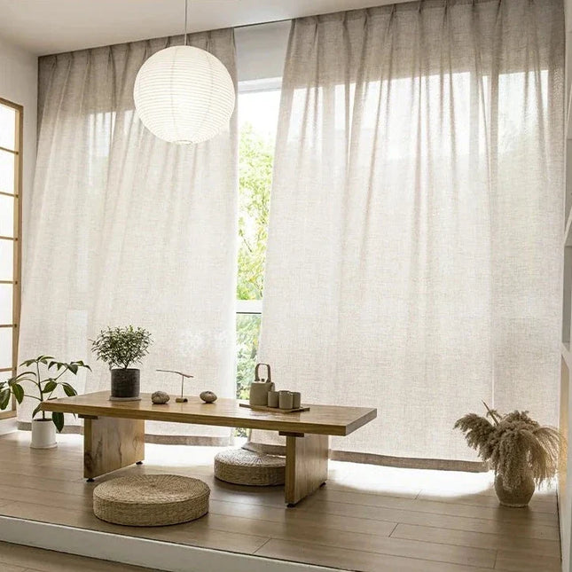 Beige Voile-Gardine mit Bordüre