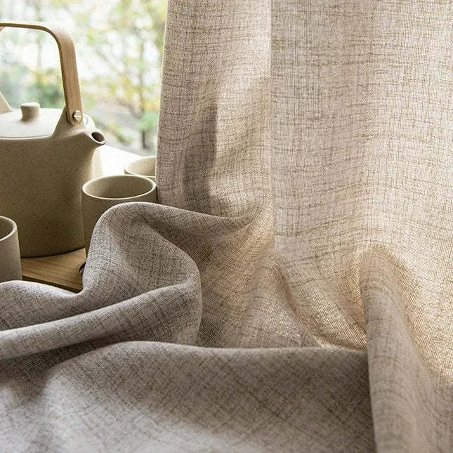 Beige Voile-Gardine mit Bordüre
