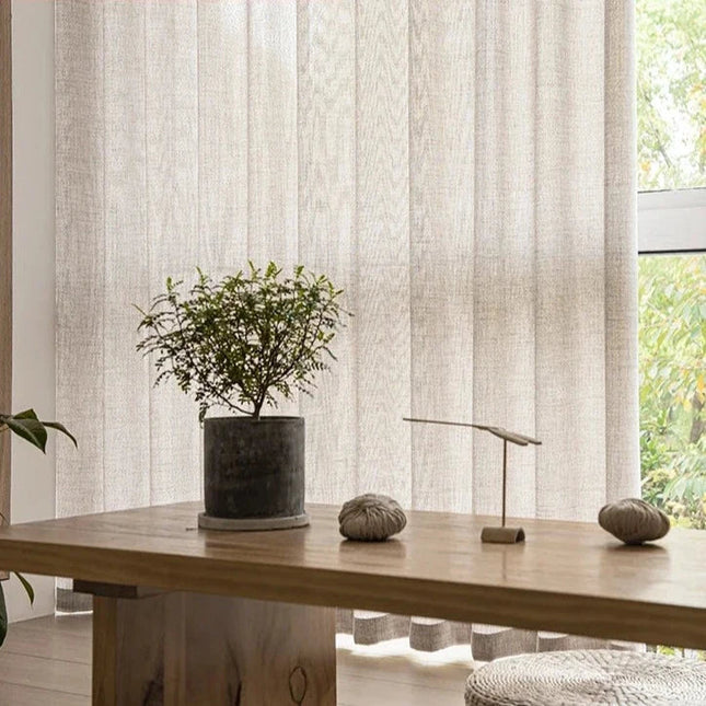 Beige Voile-Gardine mit Bordüre