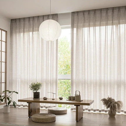 Beige Voile-Gardine mit Bordüre