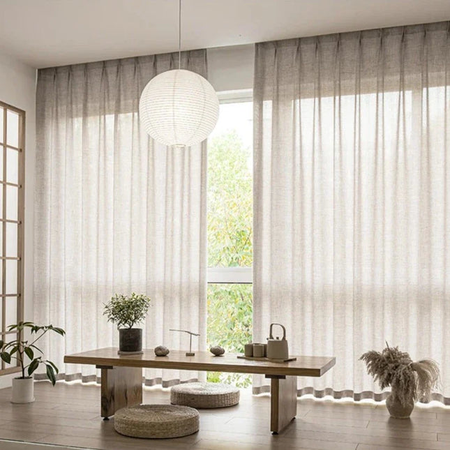 Beige Voile-Gardine mit Bordüre