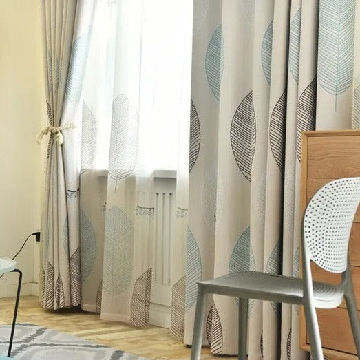 Verdunkelungsvorhang mit Ösen und Blattmuster