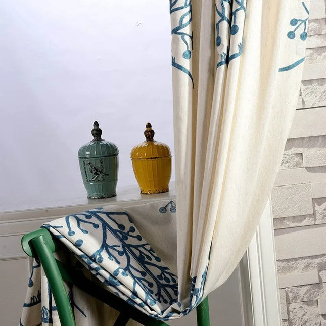 Bestickter Verdunkelungsvorhang in Leinenoptik