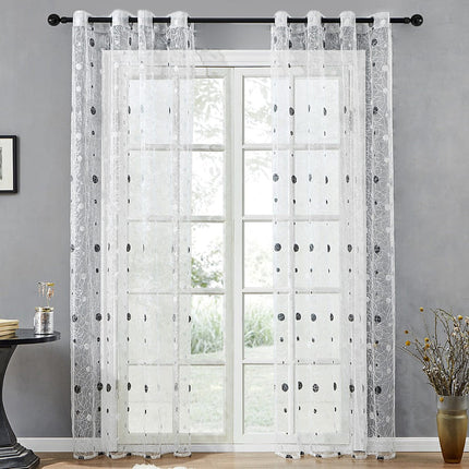 Weiße Voile-Gardine mit Vogelmotiv