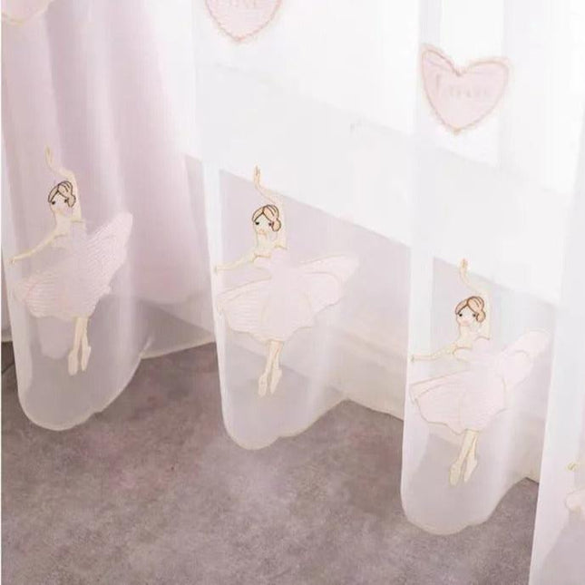 Kindergardine mit Ballerina-Stickerei für Mädchen