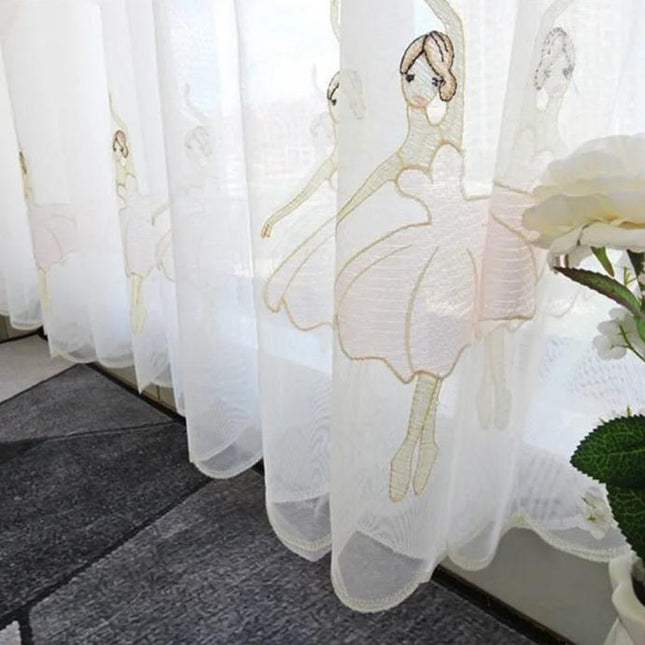 Kindergardine mit Ballerina-Stickerei für Mädchen