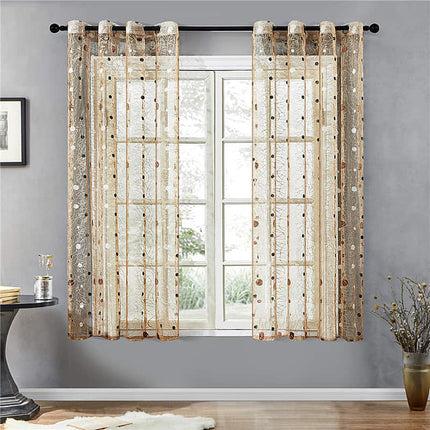 Braune Voile-Gardine mit Vogelmotiv