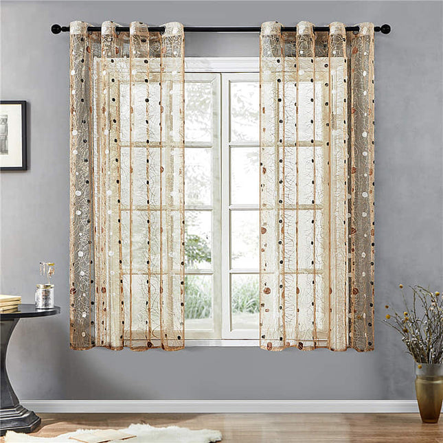 Braune Voile-Gardine mit Vogelmotiv