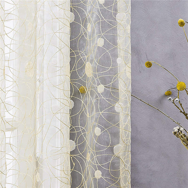 Beige Voile-Gardine mit Vogelmotiv