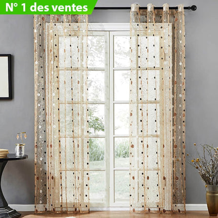 Braune Voile-Gardine mit Vogelmotiv