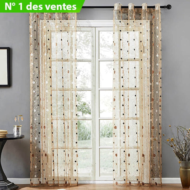 Braune Voile-Gardine mit Vogelmotiv